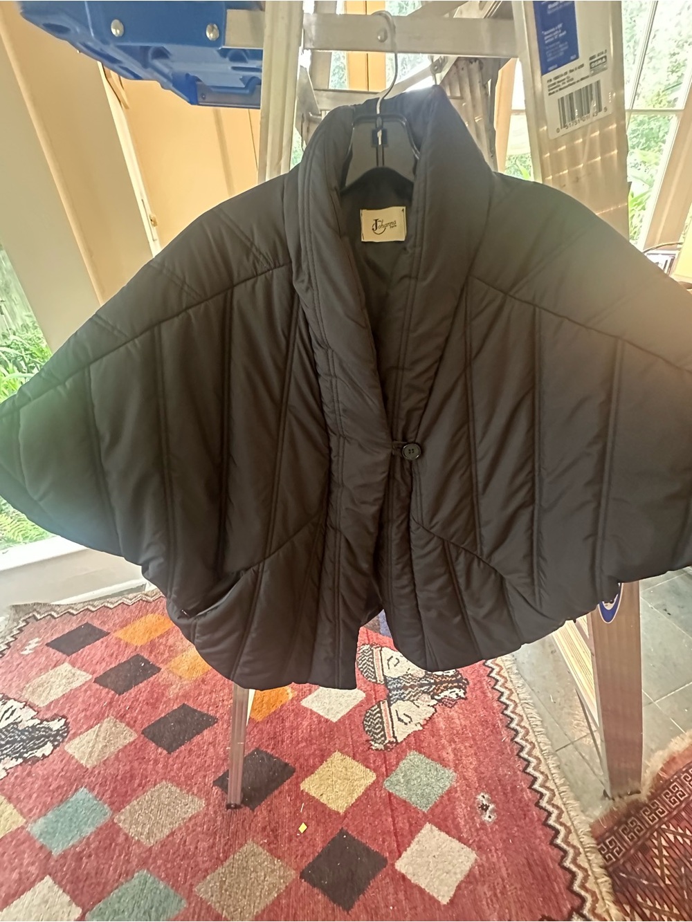 Women's Black Quilted Short Cape with Shawl Collar